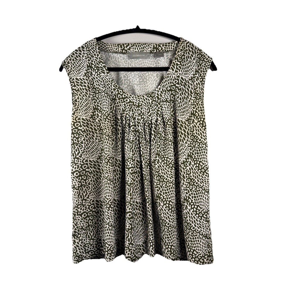 Liz Claiborne Women's Large Cheetah Scoop Neck Sleeveless Blouse Boho Office